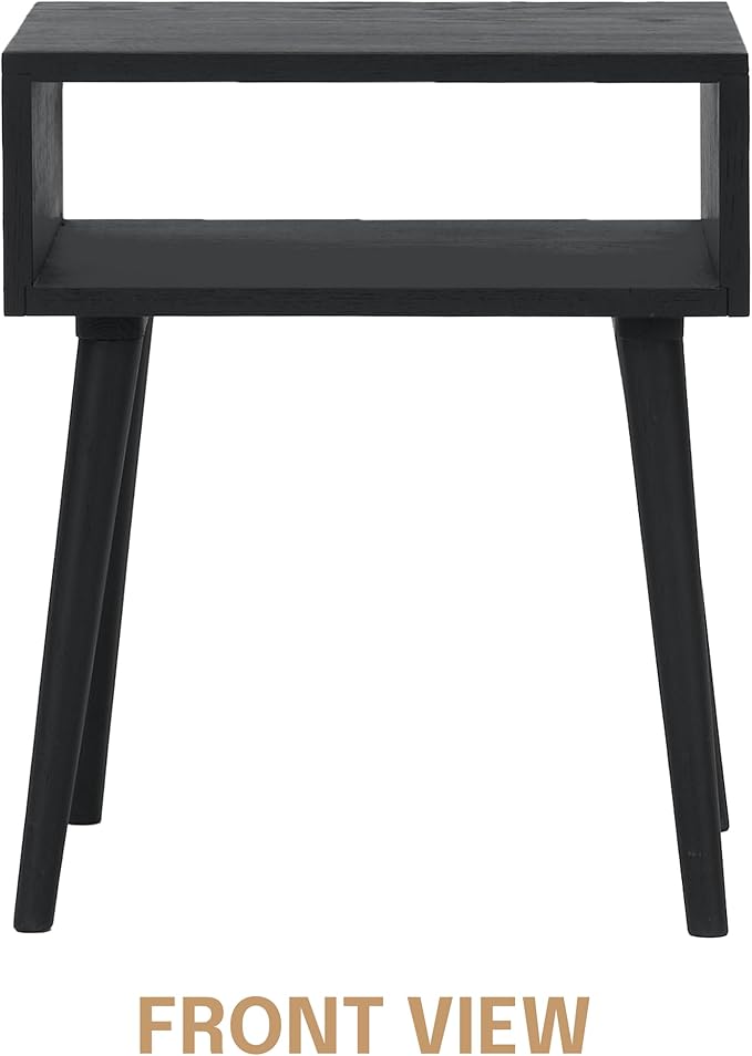 NTC Solid Oak Zoe Nightstand, Mid Century Modern Side Table Bedroom, Bedside Furniture, Night Stand, End Table, Easy Assembly - Burnt Black-Ruum Studio Home