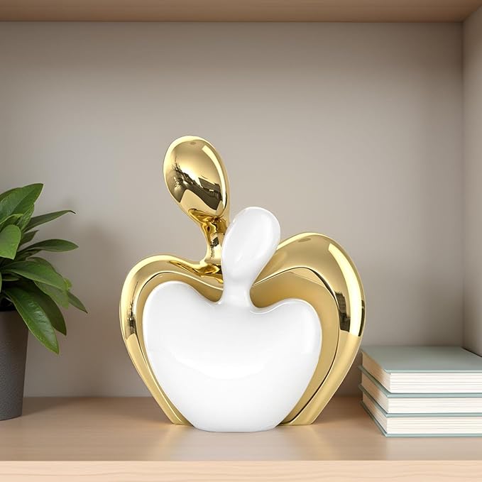 XMGZQ White and Gold Ceramic Couple Figurines Home Decor,Wedding Engagement Romantic Gift for Husband Wife,Large Male and Female Love Statue Valentine's Day Birthday,Abstract Hugging Couple-Ruum Studio Home