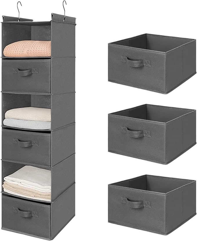 MAX Houser 6 Tier Shelf Hanging Closet Organizer, Closet Hanging Shelf with 2 Sturdy Hooks for Storage, Foldable (Grey-D3)-Ruum Studio Home