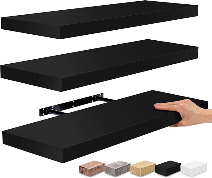 Sorbus Floating Shelves for Wall - 24" Bathroom Shelves, Wall Decor for Bedroom, Kitchen, Living Room, Home Decor & Book Storage - Mounted Floating Shelf with Invisible Brackets (Black, 3 Pack)-Ruum Studio Home