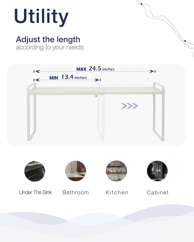 Nxconsu Expandable Cabinet Shelf Organizer Riser for Kitchen Pantry Cupboard Under Sink Countertop Home Storage Organization Rack Space Saver Freestanding Heavy Duty Nonslip Stackable White X Large-Ruum Studio Home