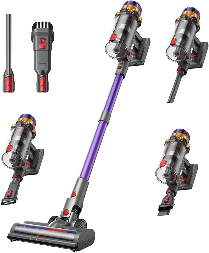 Xlife 550W Cordless Vacuum Cleaner 48KPa Powerful Suction, Long Runtime, Green Light Dust Detection, Adjustable Stick, Tangle-Free Brush for Pet Hair/Carpet/Hardwood Floors-P12-Ruum Studio Home