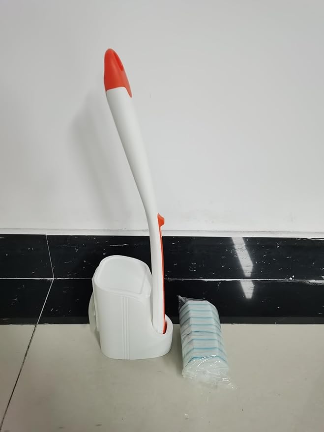 JEHONN Disposable Toilet Bowl Cleaner Wand with 40 Cleaner Refills, Wall Mounted Long Handle Compact Bathroom Scrub Brush Holder Set for Sink Bathtub Wash Basin Mop Pool (Orange)-Ruum Studio Home