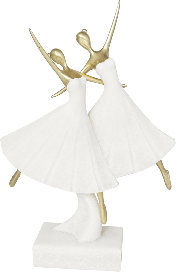 Deco 79 Polystone Dancer Decorative Sculpture Ballet Home Decor Statue with Gold Accents, Accent Figurine 9" x 4" x 13", Cream-Ruum Studio Home