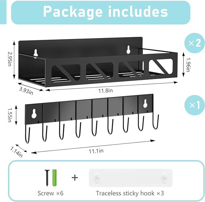 Magnetic Spice Rack Organizer for Fridge Seasoning Organizer for Kitchen storage with Screw or Adhesive Hanging,Magnetic Shelf with Hook for Refrigerator and Oven (2pack)-Ruum Studio Home