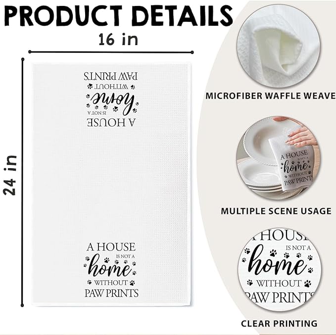 Dog Hand Towel, A House is Not a Home Without Paw Prints, Waffle Weave Microfiber Pet Kitchen Towel, Cute Decor for Dog Lovers-Ruum Studio Home