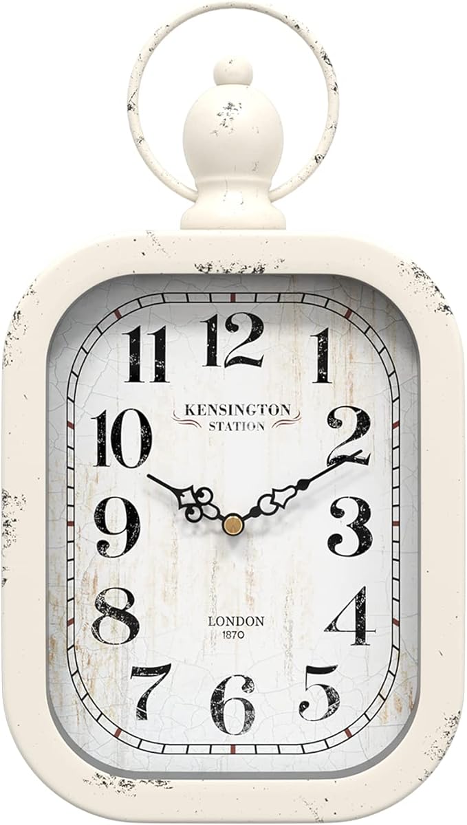 Menterry Small Retro Rectangle Wall Clock, White Antique Vintage Style, Battery Operated Silent Decor Wall Clocks for Farmhouse,Bedroom,Kitchen,Bathroom (11" H x 6.1" W)-Ruum Studio Home