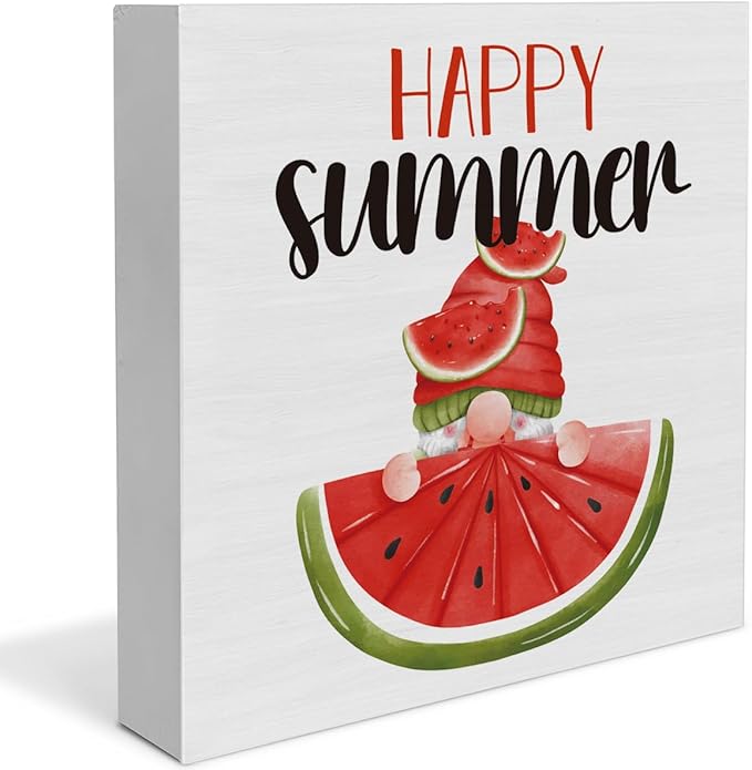 Watermelon Decor Farmhouse Summer Decorations Watermelon Gnome Wooden Sign Rustic Home Decor 5 x 5 Inches-Ruum Studio Home
