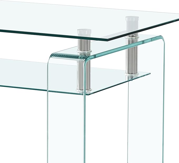 Glass Coffee Table for Living Room, Modern Rectangle All Tempered Glass Table 8mm Clear Transparent Top Home Furniture for Small Space Bearing 220LB-Ruum Studio Home