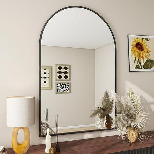 BEAUTYPEAK 26"x38" Arch Bathroom Mirror, Wall Mounted Vanity Metal Frame Mirror for Bedroom, Entryway, Living Room, Black-Ruum Studio Home