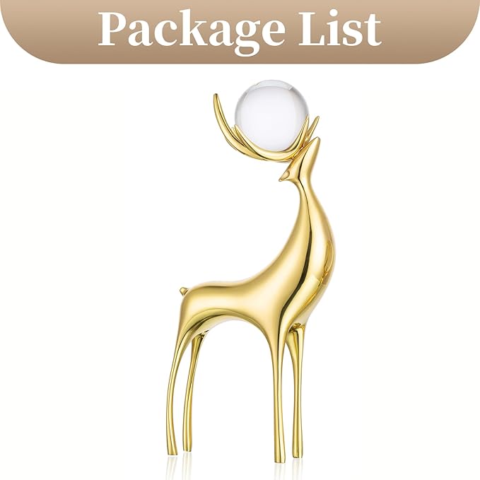 Sziqiqi Brass Reindeer Christmas Statue - Deer Sculpture for Living Room Decor - Gold Metal Reindeer Antler Animal for Tabletop-Ruum Studio Home