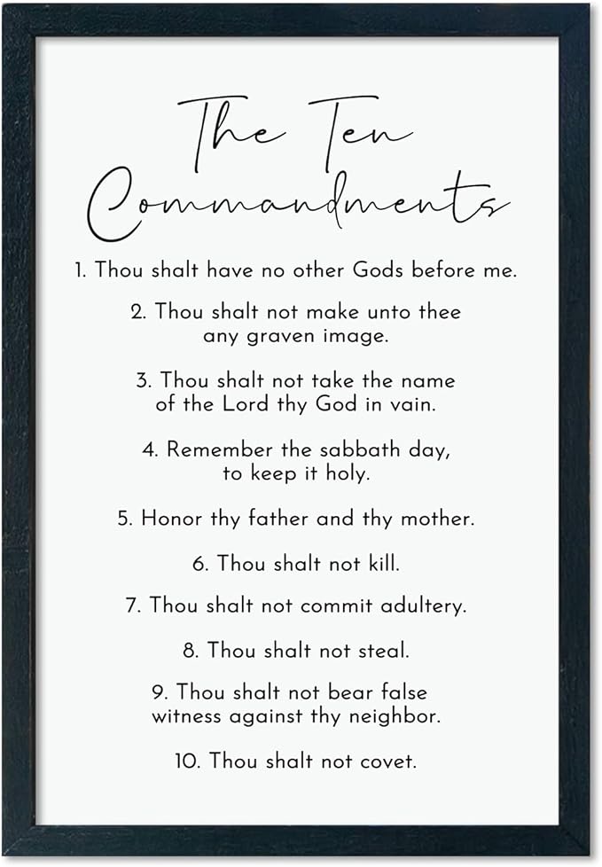 LuZhiQiang The Ten Commandments Wall Art Decor 16"×11" Bible Verse 10 Commandments Sign Motivational Positive Quotes Wood Framed Wall Hanging (Black)-Ruum Studio Home