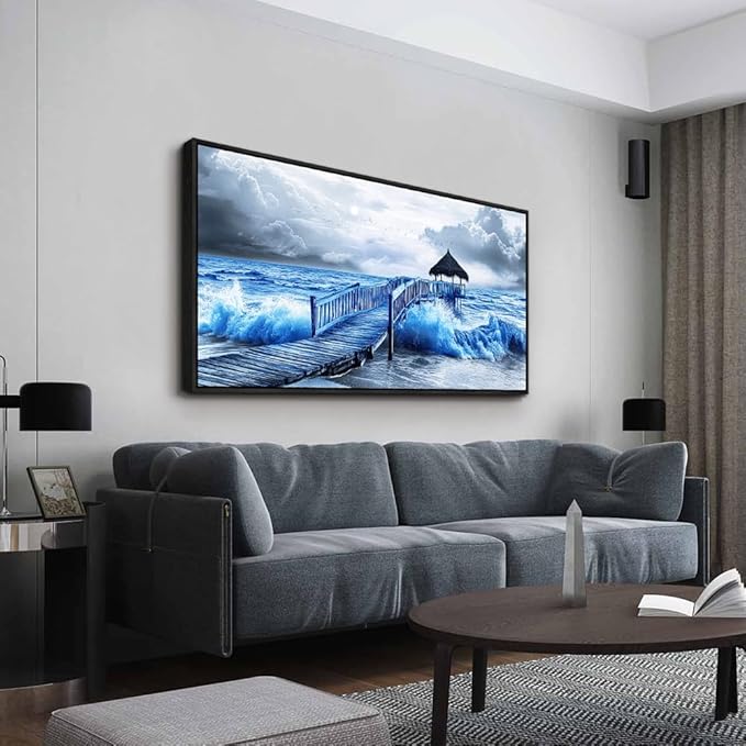 ZUITINGHUA Black Framed Canvas Wall Art For Living Room Large Wall Decor For Office Bedroom Decoration Ocean Landscape Pictures Black And White Paintings Artwork Mural Aesthetic Home Decor 30x60 In-Ruum Studio Home