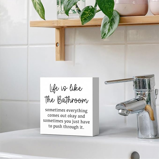 Life Is Like The Bathroom - Black and White Bathroom Decor Sign, Funny Wooden Box for Home Farmhouse Living Room Table Shelves-Ruum Studio Home