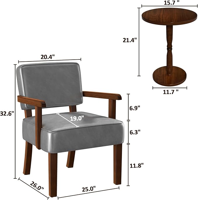 Accent Chair, PU Leather Oversized Living Room Chairs with Soft Seat and Armrests, Armchair for Bedroom, Dinning, Reading and Waiting Rooms (Leather Gray)-Ruum Studio Home