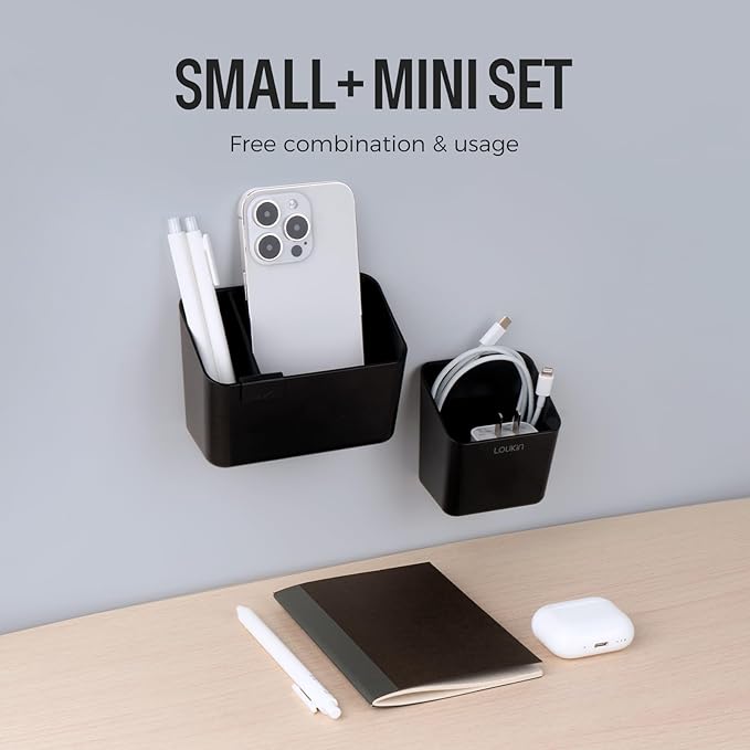 loukin Magnetic & Adhesive Dry Erase Marker Holder with Diver, 1 Small + 1 Mini, Magnetic Storage Organizer for Whiteboard or Refrigerators (Black)-Ruum Studio Home