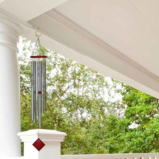 Woodstock Chimes Neptune Wind Chime for Outside 54" Large Silver, Deep Tone Sound for Outdoor Garden, Patio, Porch Decor, Encore Collection DCS54-Ruum Studio Home
