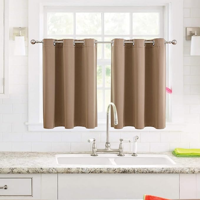 ChrisDowa Small Window Curtains for Kitchen and Bedroom - Grommet Short Thermal Insulated Room Darkening Curtains (2 Panels, Cappuccino, 52 x 36 Inch)-Ruum Studio Home