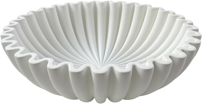 OAKOA Concrete Decorative Bowl - White Large Decorative Bowls for Home Decor - Coffee Table Bowl Decor - Scalloped Ruffle Centerpiece Bowl-Ruum Studio Home