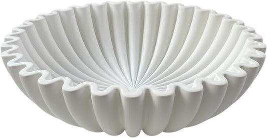 OAKOA Concrete Decorative Bowl - White Large Decorative Bowls for Home Decor - Coffee Table Bowl Decor - Scalloped Ruffle Centerpiece Bowl-Ruum Studio Home