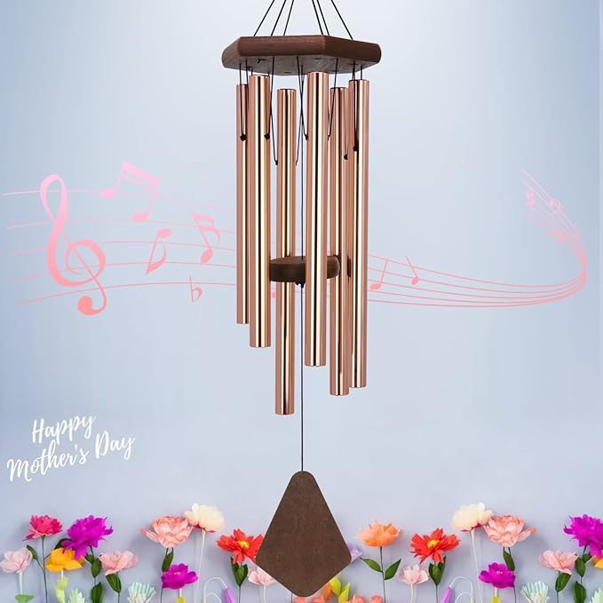 Memorial Wind Chimes for Outside, Wind Chime Outdoor Deep Tone, Sympathy Wind-Chime Personalized with 6 Tuned Tubes, Elegant Chime for Garden Patio Balcony and Home Gold-Ruum Studio Home