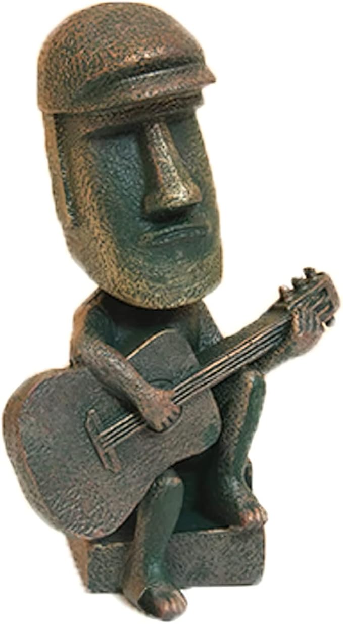 Moai Statue Decor - 6 Inch Easter Island Oranment Resin Stone Decoration for Room Accessories Antique Sculpture for Office Desktop (Play The Guitar)-Ruum Studio Home