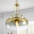 WUZUPS Gold Chandelier Rustic Farmhouse Industrial Round Ceiling Pendant LED Light Fixture with Gradient Glass Shade for Dining Room Kitchen Island Foyer Entryway, H 17" W 13.4", E26 Base-Ruum Studio Home