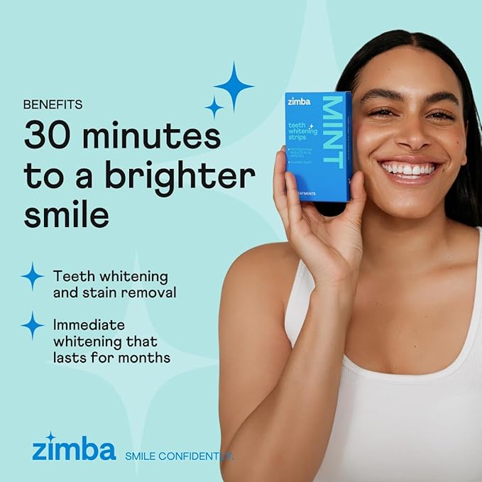Zimba Teeth Whitening Strips Vegan Whitening Strip Enamel Safe Teeth Whitening Hydrogen Peroxide Teeth Whitener for Coffee, Wine, Tobacco, and Other Stains, 28 Strips (14 Day Treatment), Mint-Ruum Studio Home