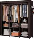 SORCEDAS Portable Closet Wardrobe Storage Organizer Metal Hanging Rack Non-Woven Fabric 50 Inch (Coffee)-Ruum Studio Home