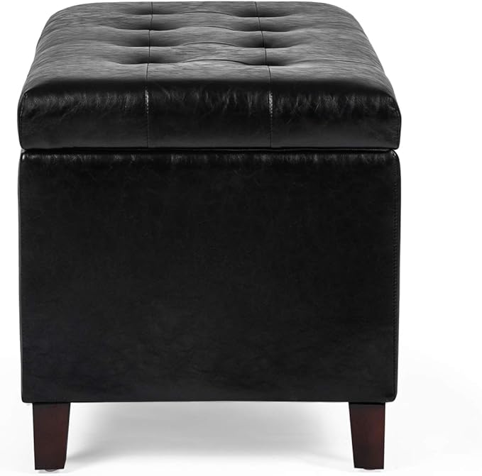 Asense Storage Ottoman Bench, Faux Leather Upholstered End of Bed Bench with Safety Hinge Wooden Legs, for Entryway Bedroom (Black, 33.3")-Ruum Studio Home