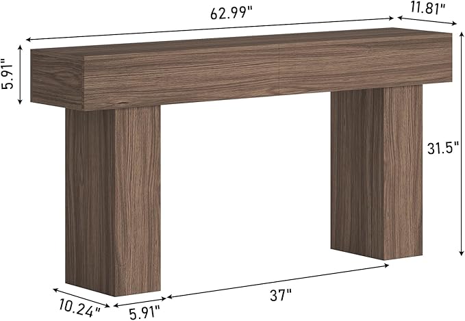 63 Inch Long Console Table for Entryway, Farmhouse Wood Rectangular Sofa Table Behind Couch Table, Narrow Entryway Table for Living Room, Entrance, Hallway, Foyer, Easy Assembly (Brown)-Ruum Studio Home