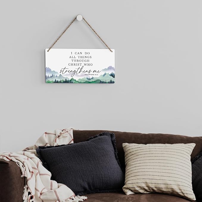 SENJIAN Christian Decor Bible Verse Wall Decor, I Can Do All Things Through Christ, Modern Farmhouse Sign Scripture Printed Wood Sign Wall Art Religious Decoration for Home Office Bathroom Bedroom-Ruum Studio Home