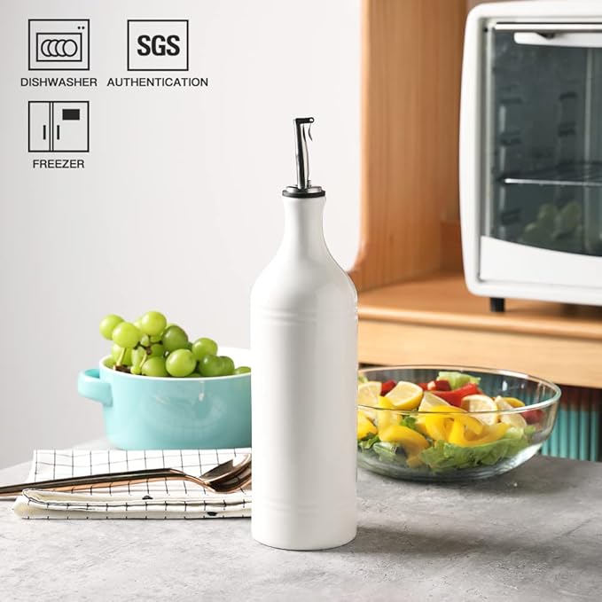 Sweejar Large Ceramic Olive Oil Dispenser Bottle, Opaque Oil Cruet Protects Oil to Reduce Oxidation, Suitable For Storage Of Oil, Vinegar, Soy Sauce & Other Liquids, Pack of 1, 24 Fl Oz (White)-Ruum Studio Home