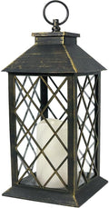 Bright Zeal 13.5" Outdoor Candle Lantern Decorative with LED Pillar Candle Battery Powered (Distressed Gold, 6hr Timer) - IP44 Waterproof Decorative Tabletop Lanterns Hanging Lanterns Indoor Outdoor-Ruum Studio Home
