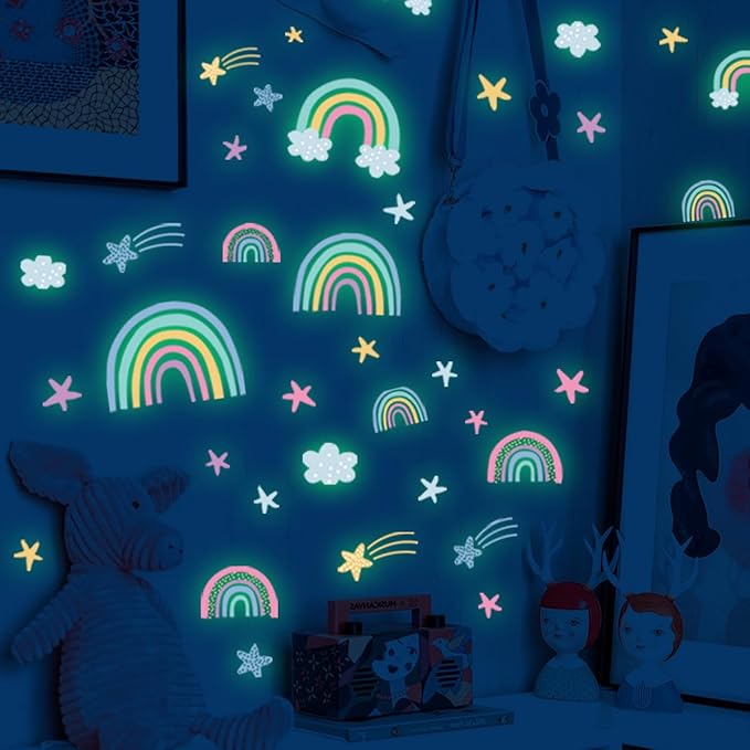 Quanhaigou Rainbow Clouds Stars Glow in The Dark Wall Stickers DIY Home Decor for Kid Boys Girl Bedroom Bathroom Decorations-Ruum Studio Home