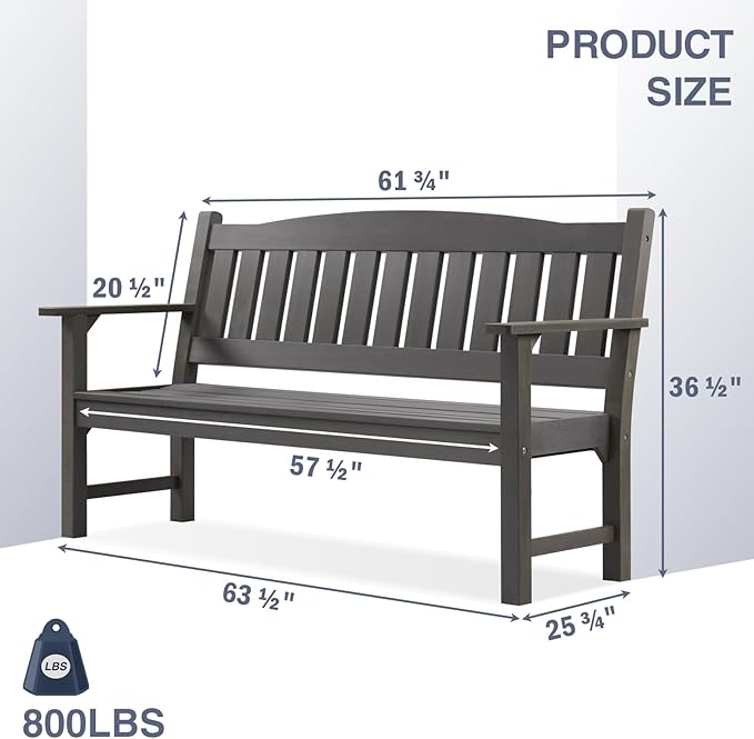 Psilvam 3-Person Outdoor Memorial Bench, All-Weather Poly Lumber Garden Bench, Rot-Resistant Outdoor Patio Bench for Park,Porch,and Church(Grey)-Ruum Studio Home