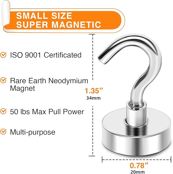 MIKEDE Magnetic Hooks Heavy Duty, 40 Lbs Magnet with Hooks for Cruise Cabins, Strong Magnets Neodymium for Hanging, Magnetic Wall Hooks for Refrigerator, Locker Decoration, Workplace -10Pack-Ruum Studio Home