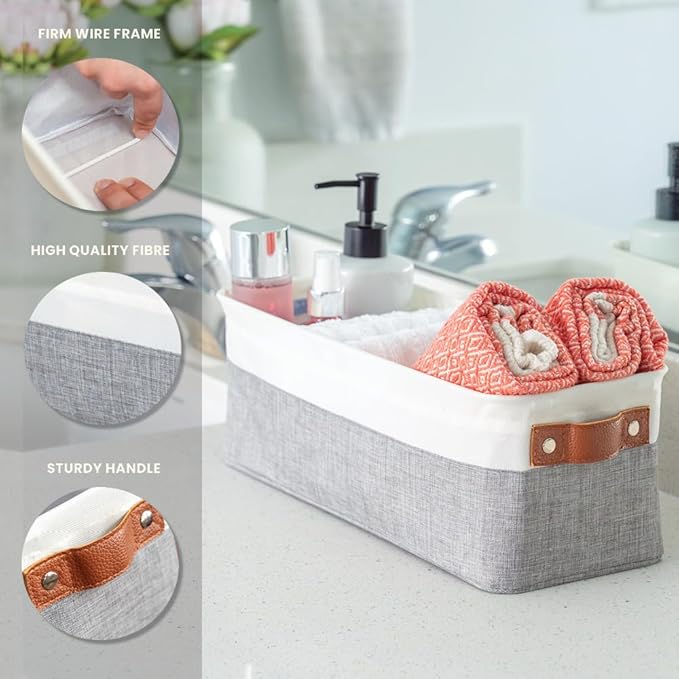 OrganiHaus Narrow Storage Bins 15x06in, Small Closet Bins for Shelves, Bathroom Storage Baskets for Shelves, Narrow Baskets, Fabric Organizer with Handles, Toilet Paper Organizer - 2 Pack, Gray-Ruum Studio Home