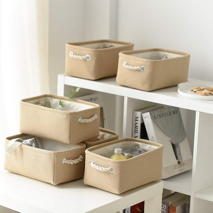 TheWarmHome Storage Basket for Organizing - Small 6 Pack 11.8x7.8x5.2 inch Fabric Storage Cubes with Cotton Rope Handle, Collapsible Storage Bins Baby Storage Toy Nursery (Beige)-Ruum Studio Home