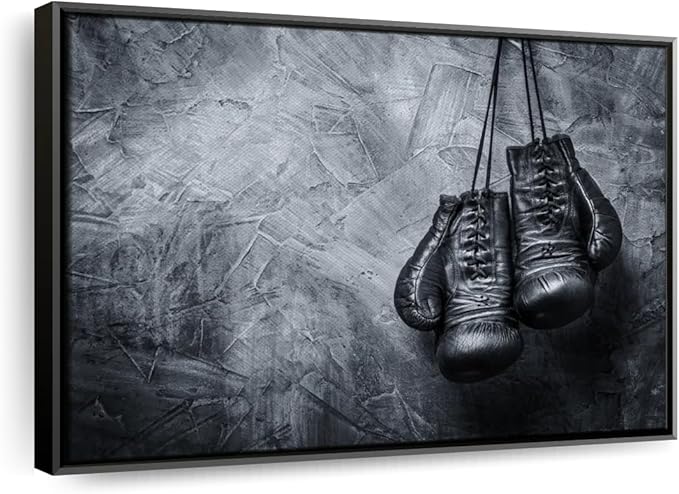 ElephantStock Boxing Gloves Wall Art - Horizontal Framed Canvas - 1-Piece Living Room Wall Decor - Photography Sports Canvas Print - Black and Gray Decor for Wall - 25" X 17"-Ruum Studio Home