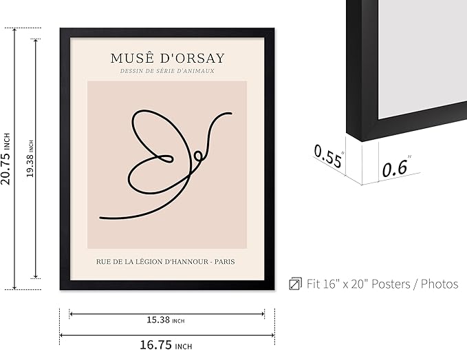 Poster Master Vintage Poster - Retro One Line Butterfly Drawing Print - Butterfly Line Art - Minimal Gift for Him, Her, Animal Lover - Abstract Decor for Home, Office, 16x20 Black Framed-Ruum Studio Home