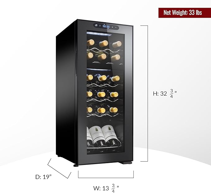 Wine Enthusiast 18-Bottle Dual Zone MAX Compressor Wine Cooler – Freestanding Beverage Refrigerator, Mini Fridge with Digital Touchscreen, Split Storage, Energy-Efficient Cooling, and LED Display-Ruum Studio Home