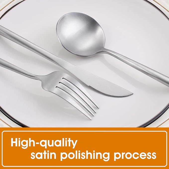 Matte Satin Finish Silverware Set, 40-Piece Tableware Cutlery Set, Utensils Set Service for 8, Dishwasher Safe
