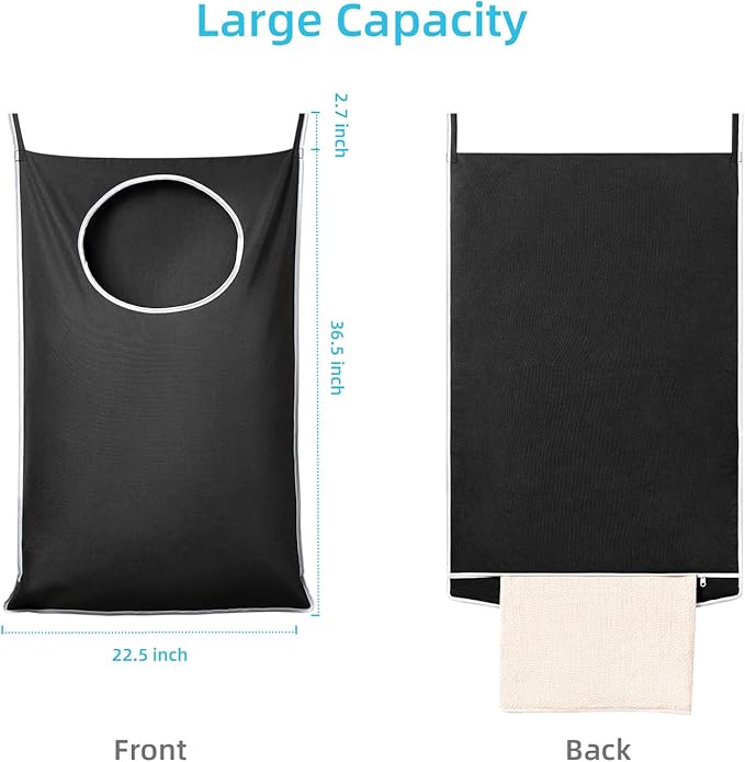 KEEPJOY 2 Pack Door Hanging Laundry Hamper, XL Hanging Bag with Large Opening and 2 Hooks for Whole Family - 36.5X22.5 inch - Black (2pack)-Ruum Studio Home