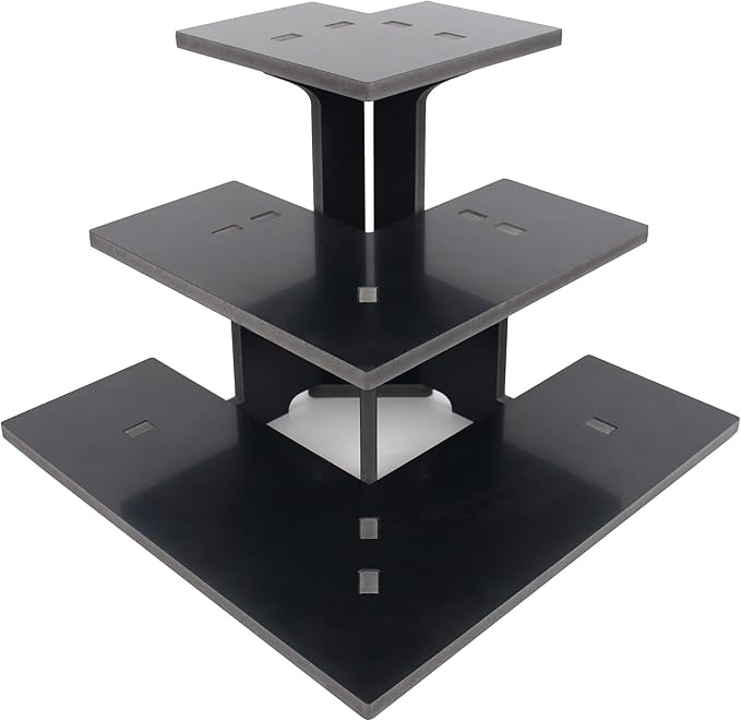 WANLIAN 3-Tier Corner Retail Table Display Stand, Portable Display Rack Shelves for Vendors, Craft Shows, Farmers Market, Pop Up Shop Countertop Black Risers for Display, Soap, Candles, Tumblers-Ruum Studio Home
