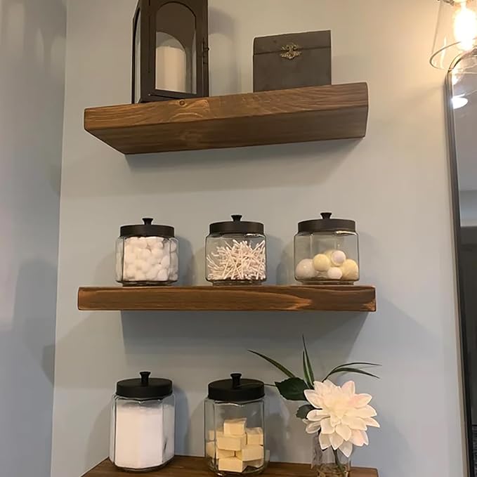 joelsantiques - 18 Inch Wooden Floating Shelves for Wall - 18x8x2 in - Made of Natural Wood - Heavy Duty Rustic Wall Shelves for Bedroom - Perfect for Living Room, Kitchen - Medium Brown-Ruum Studio Home