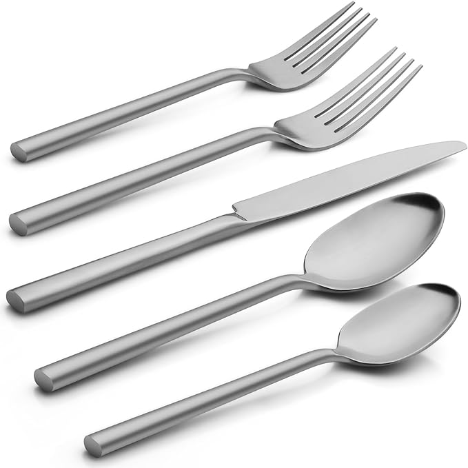 Alata Potter 20-Piece Forged Silverware Set, Service for 4 – Premium Stainless Steel Flatware Set, Modern Design with Satin Finish, Ideal for Home, Kitchen, Party, Camping-Ruum Studio Home
