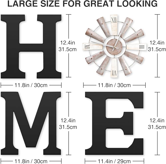 Farmhouse Home Signs with Windmill Clock Wall Decor Rustic Home Letters Wall Art for Living Room Kitchen Entryway Dining Room Bedroom (black)-Ruum Studio Home