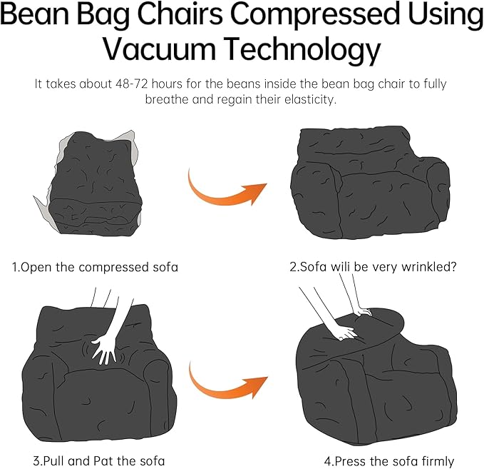 Bean Bag Chair with Filler, Bean Bag Sofa with Tufted Soft Stuffed Filling, Fluffy and Lazy Sofa, Comfy Cozy BeanBag Chairs with Memory Foam for Dorm, Apartment, Living Room (Black)-Ruum Studio Home