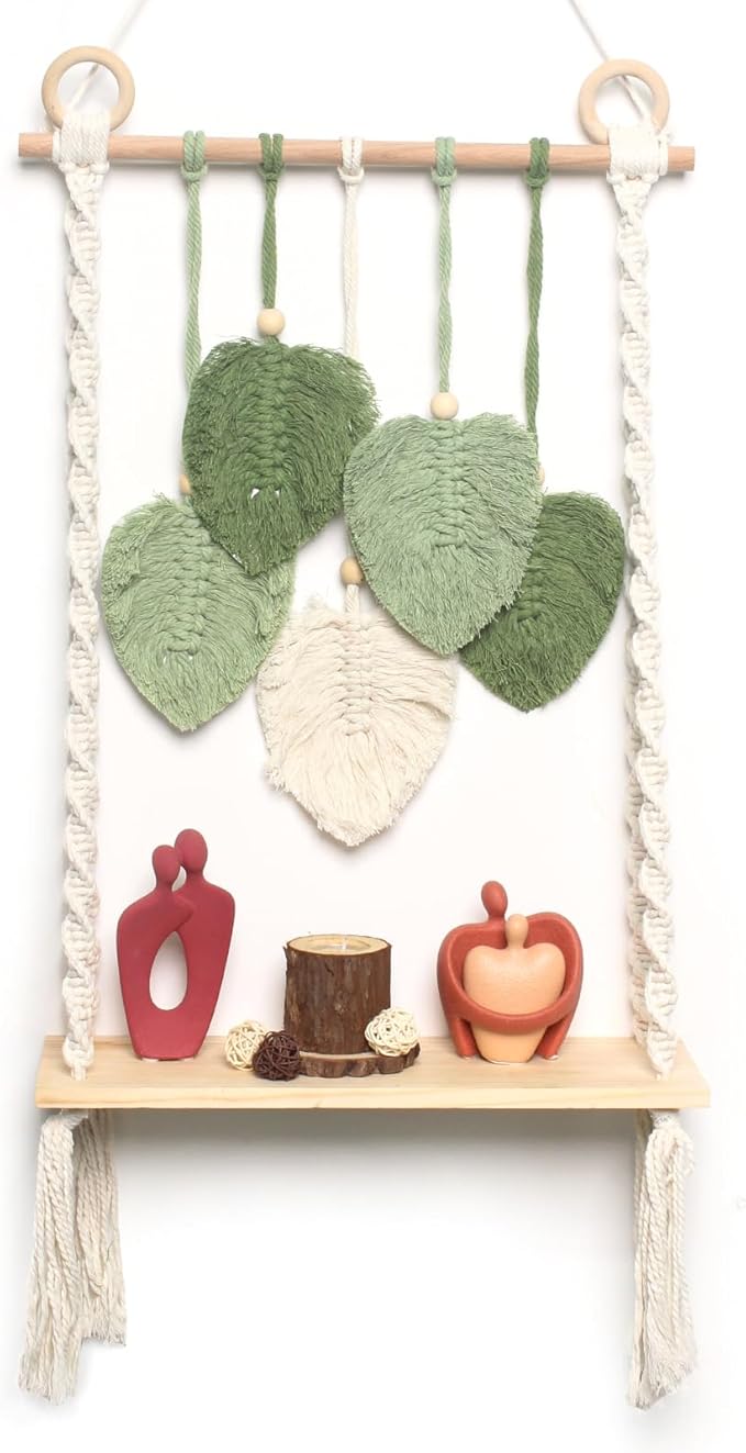Macrame Wall Hanging Bohemian Woven Tapestry Chic Woven Leaf Tassels Decoration Handmade Wall Art Home Decor for Apartments, Dorms, Living Rooms, Bedrooms, Nursery Backdrop-Ruum Studio Home